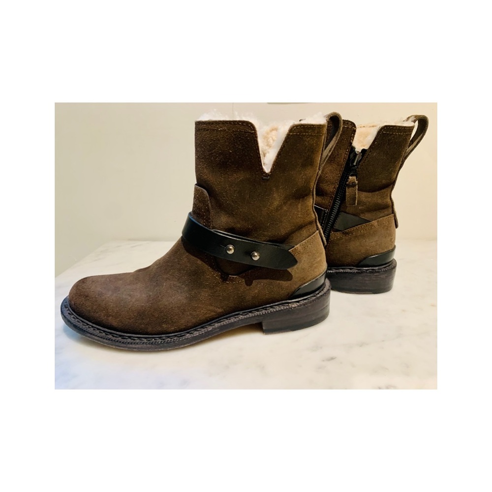 rag & bone shearling brown suede moto boot
